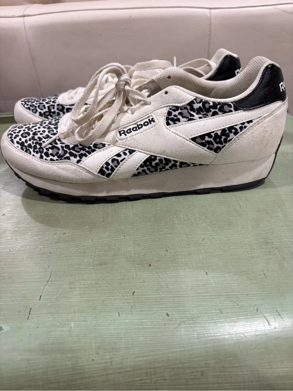 Reebok Cream and Black leopard Accent Low-Top Sneakers